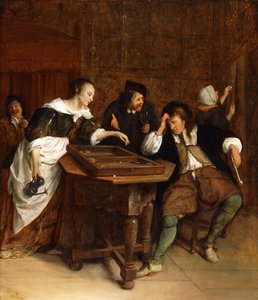 Gentlefolk som spelar backgammon i en interiör av Jan Havicksz. Steen