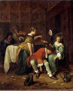 Det dåliga sällskapet. målning av Steen Jan Havicksz (1626-1679) (H S/TRÄ 0,41 X 0,35).