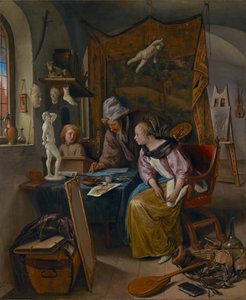 The Drawing Lesson, c.1665 (olja på panel) av Jan Havicksz. Steen