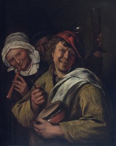 The Rommelpot: Interiör med tre figurer (olja på panel) av Jan Havicksz. Steen