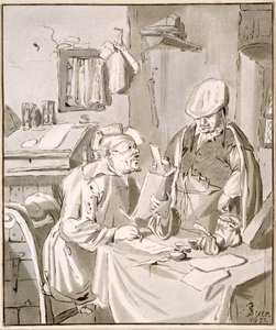 Två män som diskuterar pengar på ett kontor, 1672, kopierat av Cornelis Ploos van Amstel (1726-98) eller Christian Josi (ca 1765-1828) av Jan Havickszoon Steen