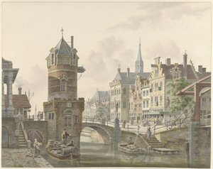 Valgrav i en stad med ett torn nära en stenbro av Jan Hendrik Verheijen