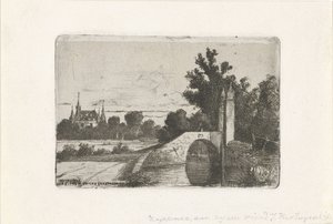 Landskap med stenbro och slott av Jan Heppener