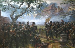 Nassau-trupper vid Hougoumont under slaget vid Waterloo