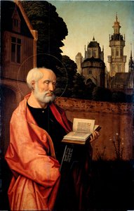Saint Pierre detalj. Målning på trä av Jan Provost (ca 1465-1529) Dim. 140x90 cm Genes, Galleria di Palazzo Bianco av Jan II Provost