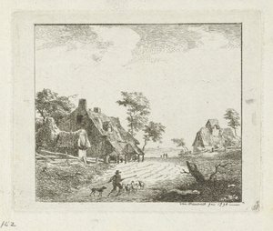 Landskap med herde och får nära två gårdar av Jan Izaak van Mansvelt