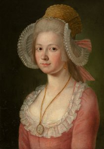 Porträtt av en dam med en motorhuv, 1785