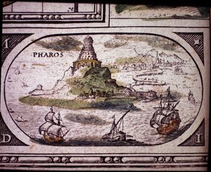 Representation av antikens sju underverk: fyren i Alexandria. i Atlas av Jansson Jannsonius tryckt i Amsterdam 1630