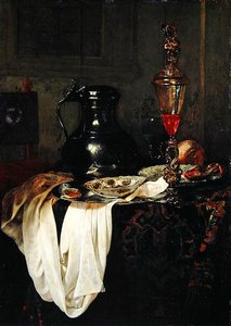 Stilleben med plåtburk och bägare med lock (olja på ekpanel) av Jan Jansz Treck
