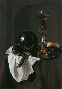 Stilleben med glas vin och tennkanna av Jan Jansz. Treck