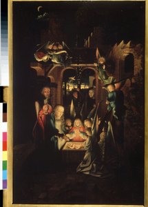 ""The Nativity"" (The Nativity of Christ (The Holy Night)) Målning av Jan Joest (cirka 1460-1519) 1500-talets Pushkin Museum, Moskva av Jan Joest van Kalkar
