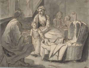 Interiör med barnfamilj av Jan Josef Horemans (II) (possibly)