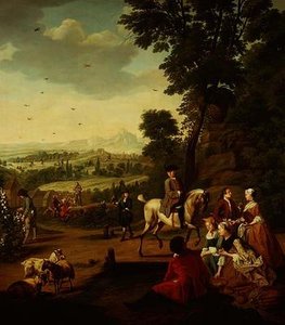 En elegant hawkingfest som vilar i en park av Jan Josef the Younger Horemans