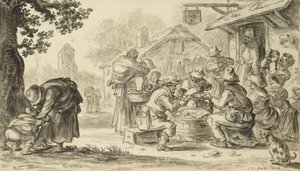 A Farmers Card Game framför värdshuset, 1624 (penna, penna och bläck och pensel på papper)