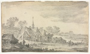 Grupp av byggnader vid en strand, 1653. av Jan Josephsz van Goyen