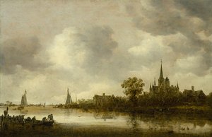 Flodlandskap med en kyrka i fjärran, 1644