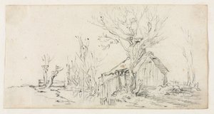 Skiss av landskap med stuga, ca. 1630. av Jan Josephsz van Goyen