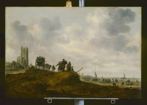 Gamla kyrkan i Egmond Aan Zee (olja på trä) av Jan Josephsz van Goyen