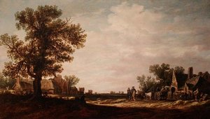Byscen med hästar och vagnar av Jan Josephsz van Goyen