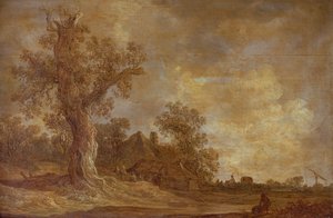 Skogbevuxen landskap med figurer och ek av Jan Josephsz van Goyen