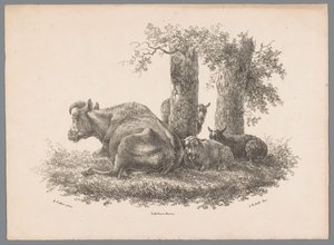 En ko och tre får Beesten Studien av J. Kobell efter Paul Potter Nr. 1 (serietitel) av Jan Kobell (III)