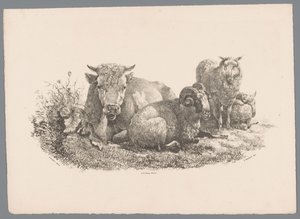 Ko, bagge och två får Beesten Studien av J. Kobell efter Paul Potter Nr. 1 (serietitel) av Jan Kobell (III)
