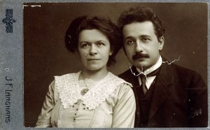 Carte-de-visite porträttfotografi av Albert Einsten och Mileva Einstein-Maric 1911, 1911