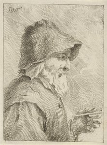 Gammal man med skägg och en pipa i handen av Jan Lauwryn Krafft (I) (attributed to)