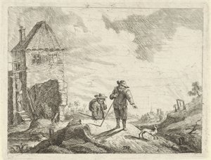 Två bönder med en hund på en landsväg av Jan Lauwryn Krafft (I) (possibly)