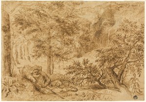 Landskap med herde som sover under träd av Jan Lievens