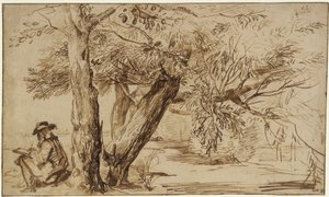 Landskap med en tecknare i skogsbrynet av Jan Lievens