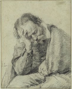 Studie av en man som stöder huvudet i sin högra hand av Jan Lievens