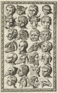 28 huvuden av människor och djur (28 koppen van mensen en dieren). 1682 av Jan Luyken