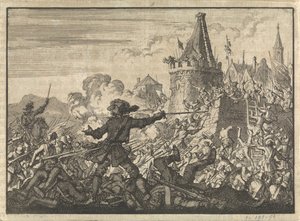 Avslagen stormning av Livrons murar, försvarad av hugenotterna, 1574 av Jan Luyken