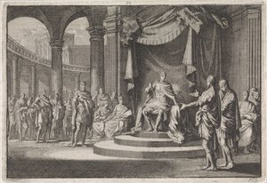 Alexander och Aristobulos försvarar sig inför kejsar Augustus av Jan Luyken