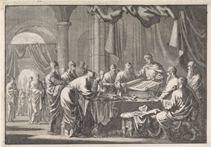 Samling av de 72 lagens översättare på order av kung Ptolemaios Philadelphus av Jan Luyken