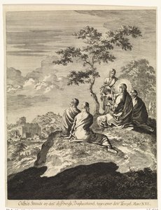 Kristus talar med Petrus, Jakob, Johannes och Andreas på Olivberget av Jan Luyken