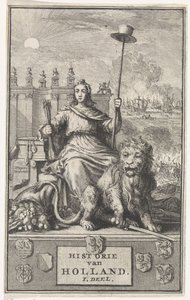 holländsk jungfru Titelsida för: F. de la Neuville, Hollands historia vol. I, 1704 av Jan Luyken