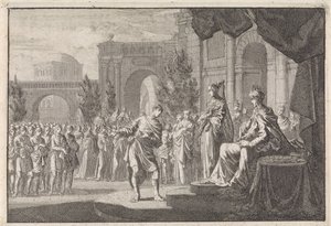 Hyrcanus inför Ptolemaios Philadelphus tron av Jan Luyken