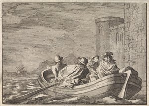 Kung James II flyr om natten i en roddbåt, 1688 av Jan Luyken