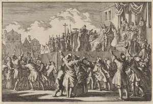 Gatubild i Aberdeen som hånar den katolska religionen, 1689 av Jan Luyken