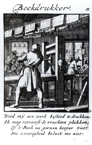 Boktryckaren, från handelsboken "Något för alla" av Abraham van St. Clara, 1736 (gravyr) av Jan Luyken