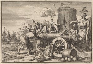 Under det franska bombardementet av Alger laddas den franske konsuln in i en kanon av algerierna och dödades, 1683 av Jan Luyken