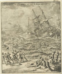Skeppsbrott vid Godahoppsudden, 1693 The Crash of Three Ships at Cabo de Bonne Esperance (titel på objekt) av Jan Luyken
