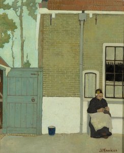 Kvinna framför sitt hus av Jan Mankes