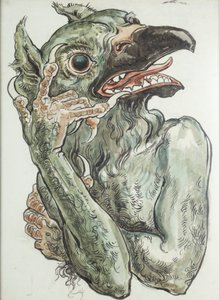Kartong för polychromi i Mariakyrkan – Djävulen med fågelhuvud av Jan Matejko