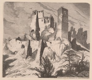 Ruinerna av slottet i Odrzykoń, 1865 - träsnitt efter en teckning av Jan Matejko av Jan Matejko