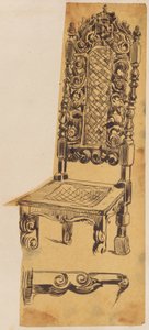 Skarbczyk. Stuhl mit hoher Rückenlehne, reich verziertem Ornament.