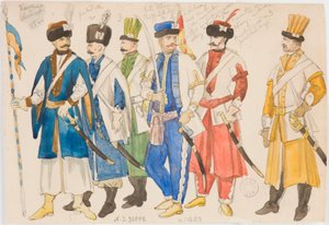 Kostymstudier – En rad manliga figurer i militäruniformer av Jan Matejko