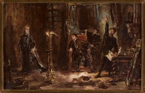 Twardowski frammanar Barbaras ande inför Sigismund August, skiss av Jan Matejko